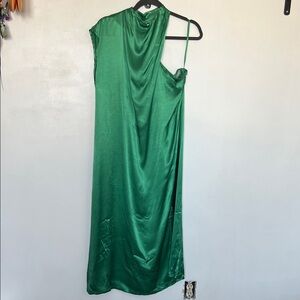 Corey Lynn Calter One Shoulder Green Draped Satin Dress